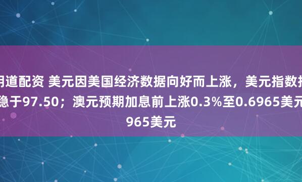 明道配资 美元因美国经济数据向好而上涨，美元指数持稳于97.50；澳元预期加息前上涨0.3%至0.6965美元